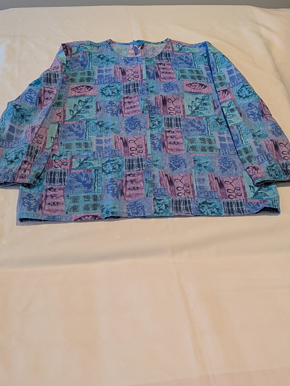 Blue & Purple Tie-Dye Scrub Top - Size L